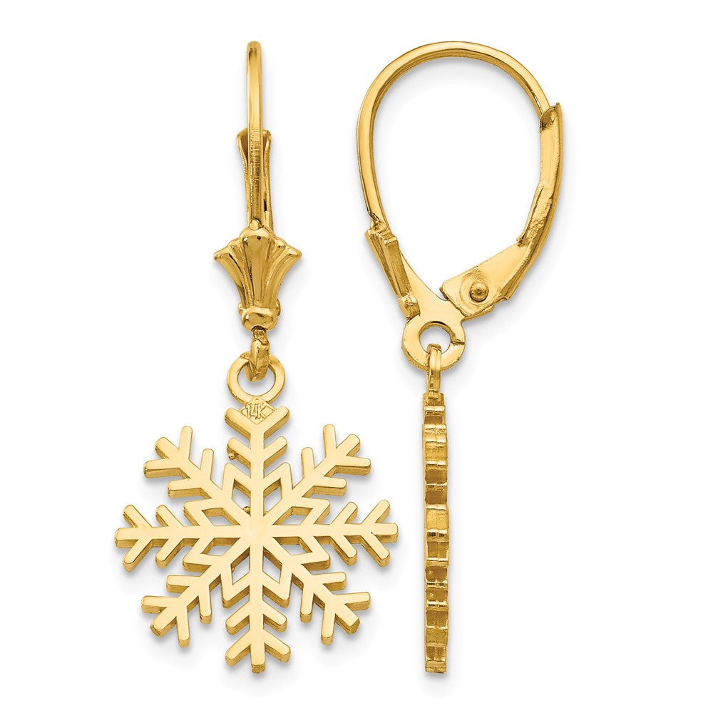 14K Snowflake Leverback Earrings