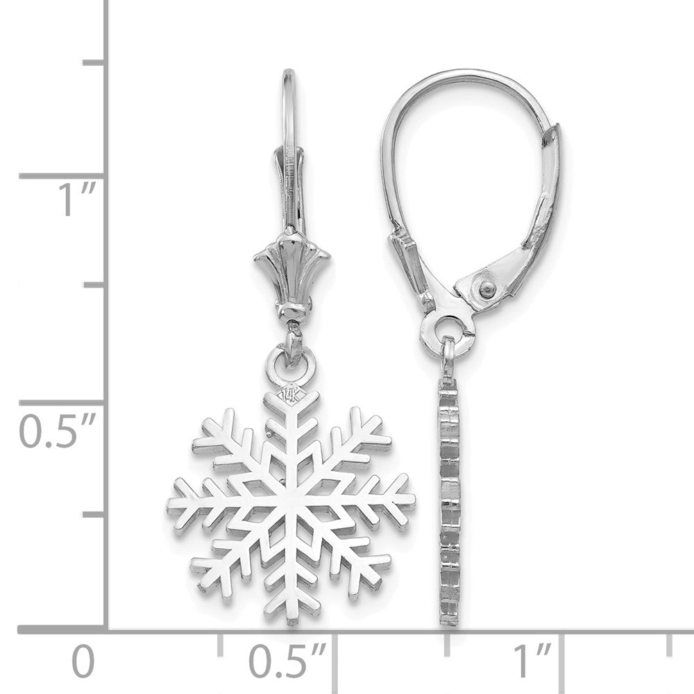 14K White Gold Snowflake Leverback Earrings