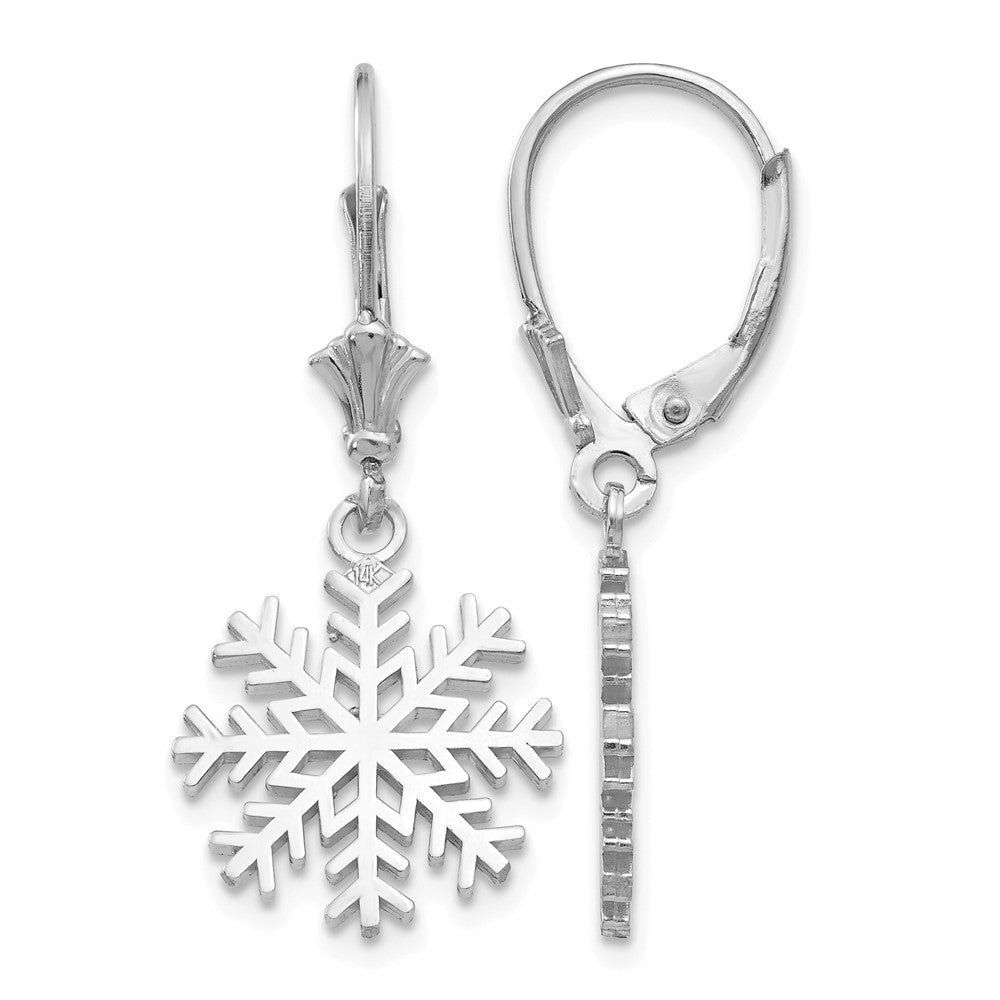 14K White Gold Snowflake Leverback Earrings