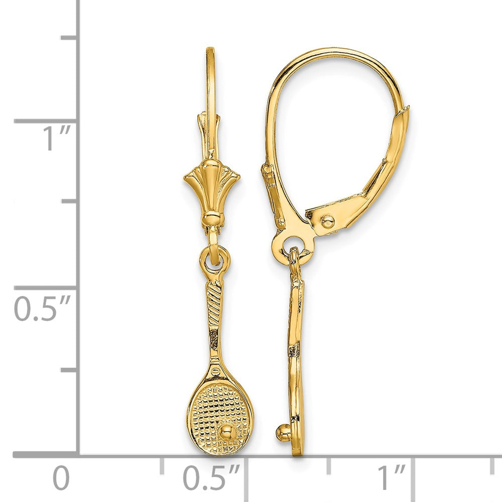 14K Polished Tennis Racquet w/ Ball Leverback Earrings