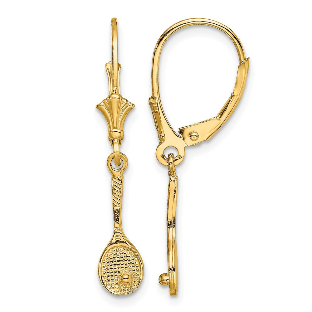 14K Polished Tennis Racquet w/ Ball Leverback Earrings