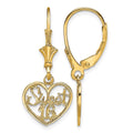 14K Polished SWEET 16 in Heart Dangle Leverback Earrings