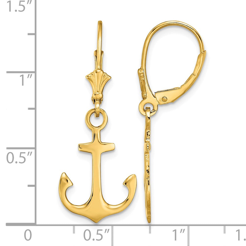14K 2-D Polished Anchor Leverback Earrings