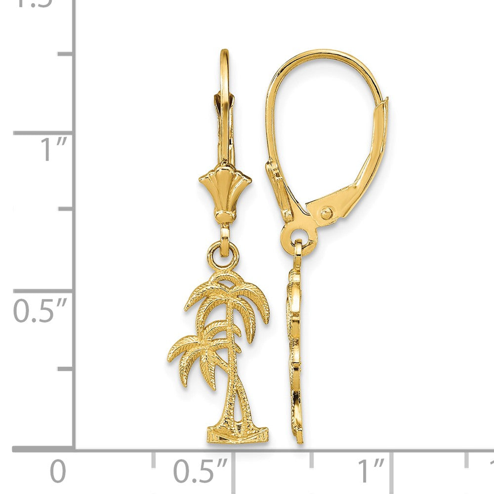14K Palm Tree Leverback Earrings