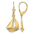 14K 3D Polished Sailboat Leverback Earrings