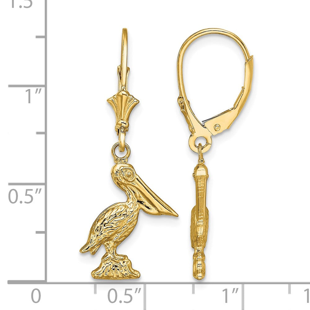 14K 3-D Pelican Standing Leverback Earrings