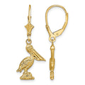 14K 3-D Pelican Standing Leverback Earrings