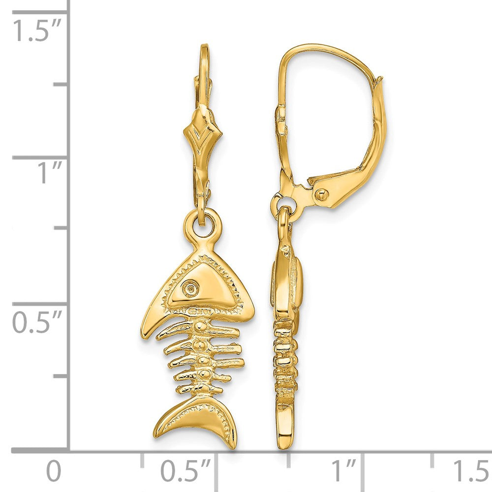 14K 3-D Fishbone Leverback Earrings
