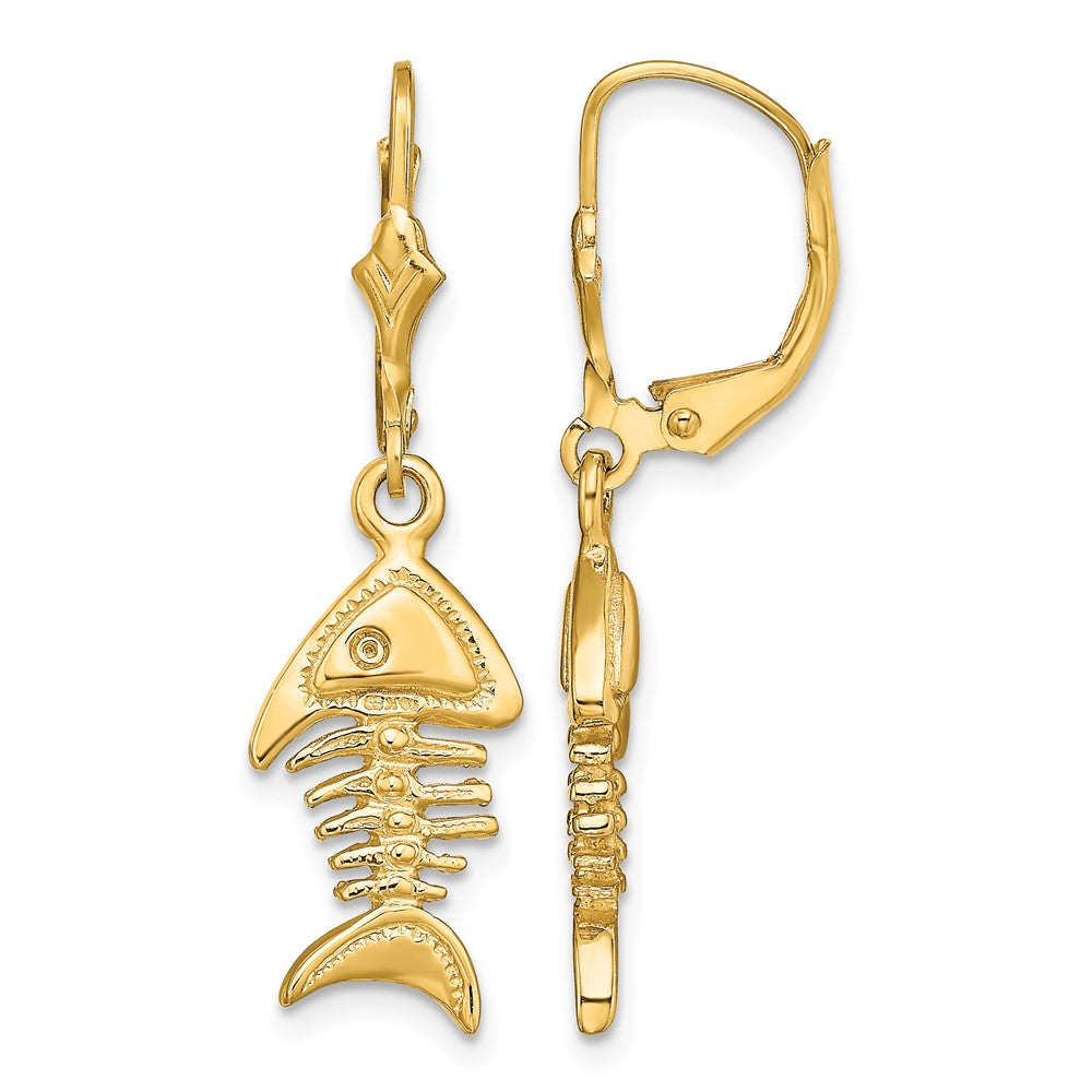 14K 3-D Fishbone Leverback Earrings