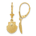14K 2-D Beaded Scallop Shell Leverback Earrings