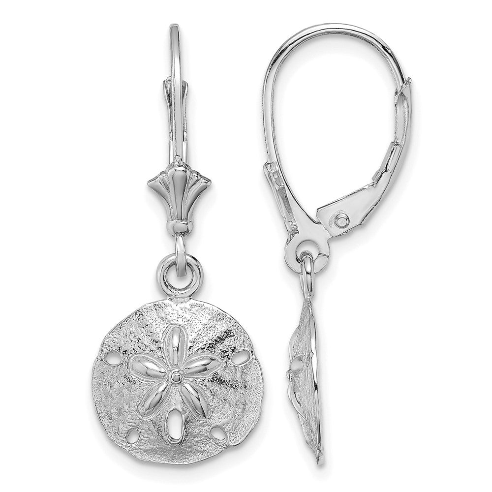 14K White Gold Polished Sand Dollar Leverback Earrings