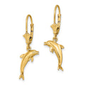 14K 3-D Dolphin Jumping Leverback Earrings