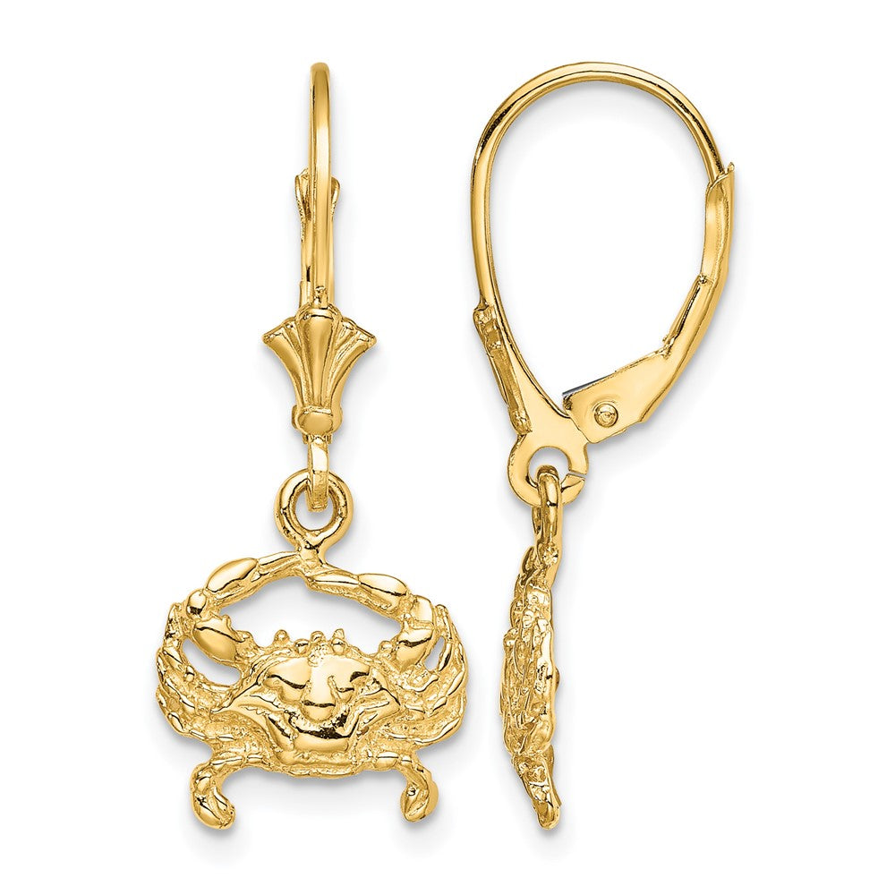 14K 2-D Blue Crab Leverback Earrings