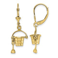 14K 3-D Beach Bucket w/ Shovel Leverback Earrings
