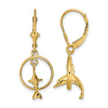 14K 3-D Dolphin Jumping Through Hoop Leverback Earrings