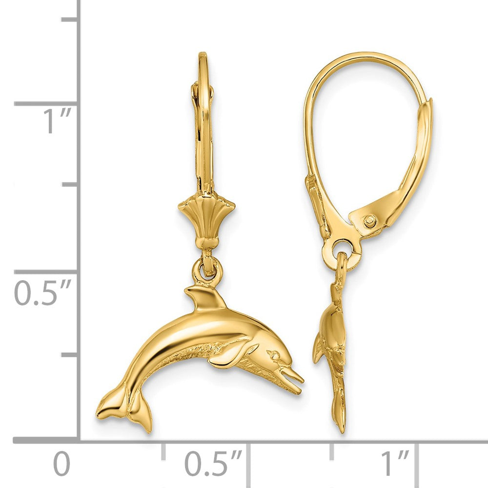 14K Jumping Dolphin Leverback Earrings