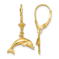 14K Jumping Dolphin Leverback Earrings