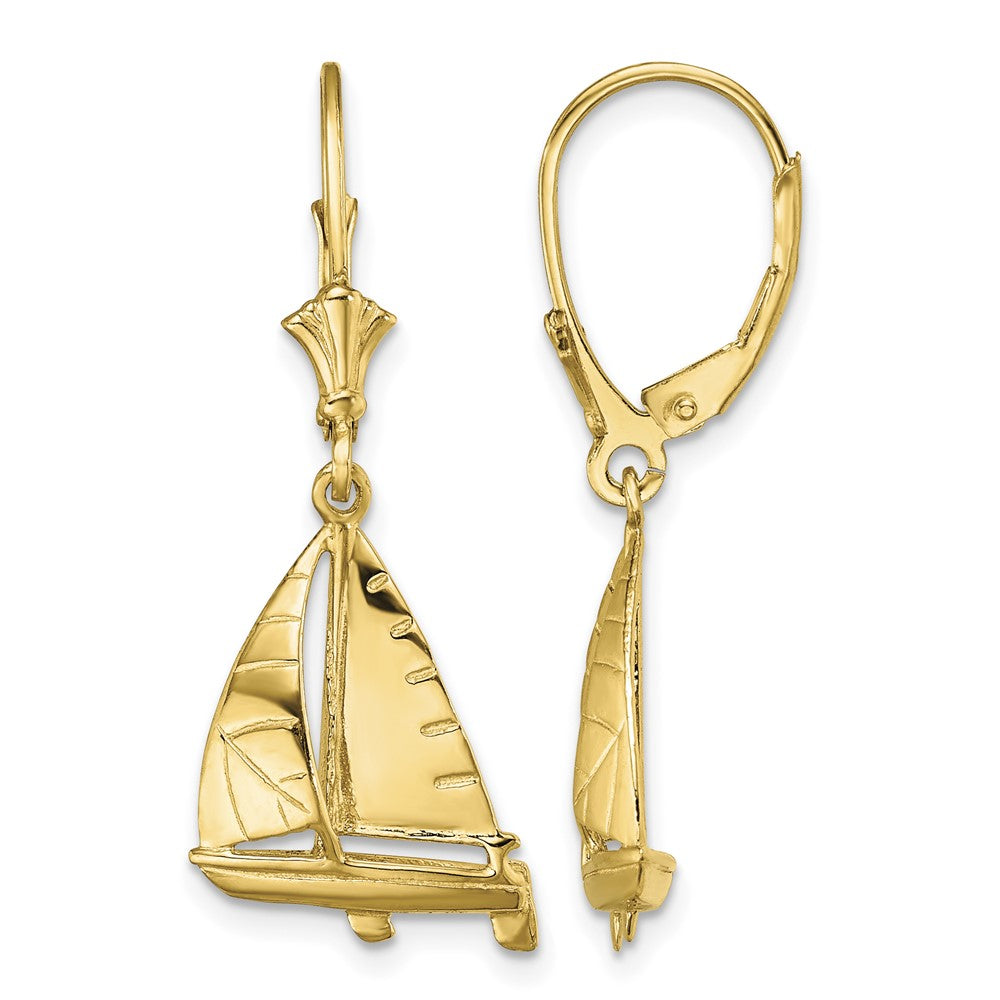 14K 3-D Sailboat Leverback Earrings