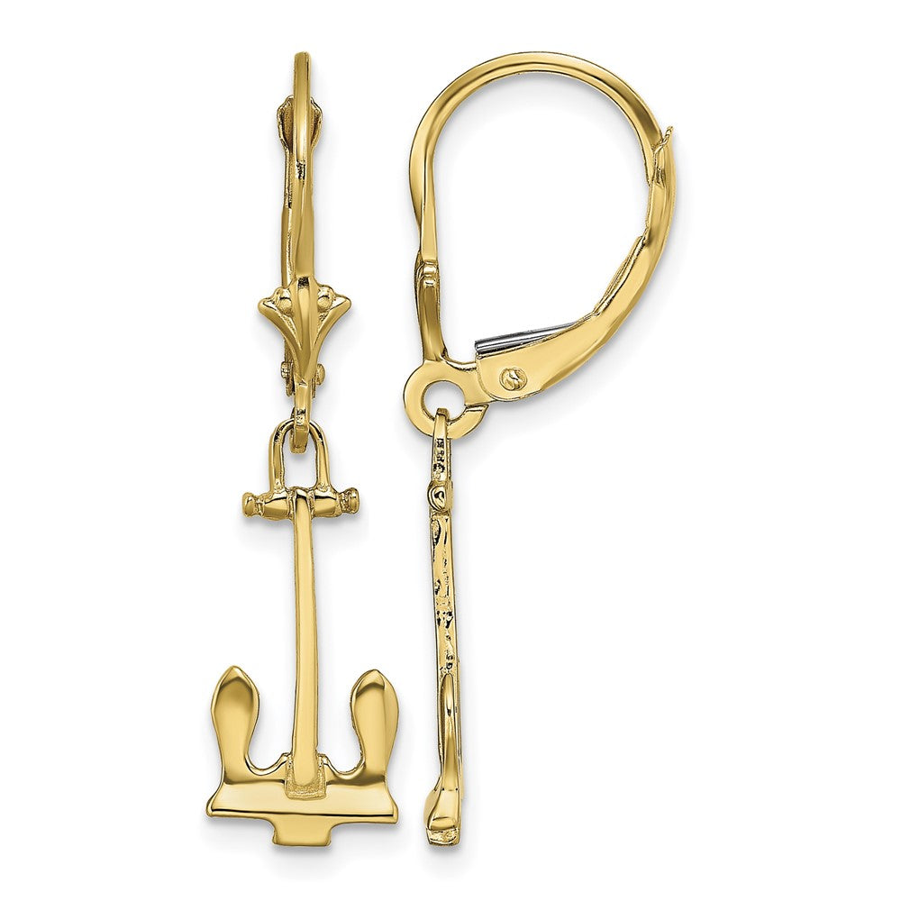 14K Polished Navy Anchor Leverback Earrings