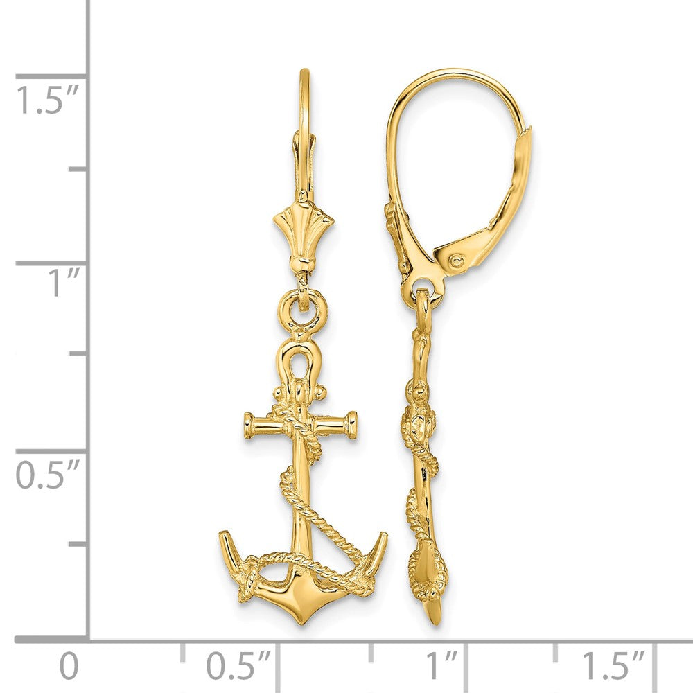 14K 3-D Anchor W/ Shackle and Entwined Rope Leverback Earrings