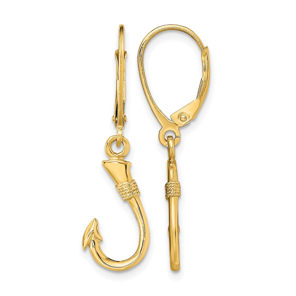 14K 3-D Fish Hook Leverback Earrings