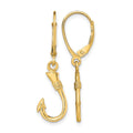 14K 3-D Fish Hook Leverback Earrings