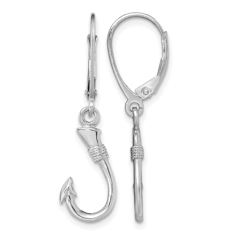 14K White Gold 3-D Fish Hook Leverback Earrings