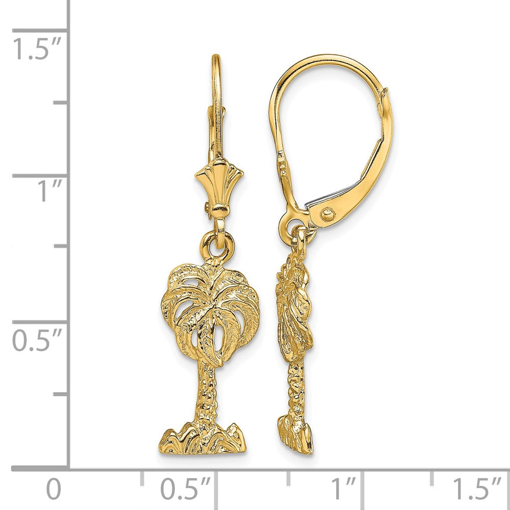14K Palm Tree Leverback Earrings