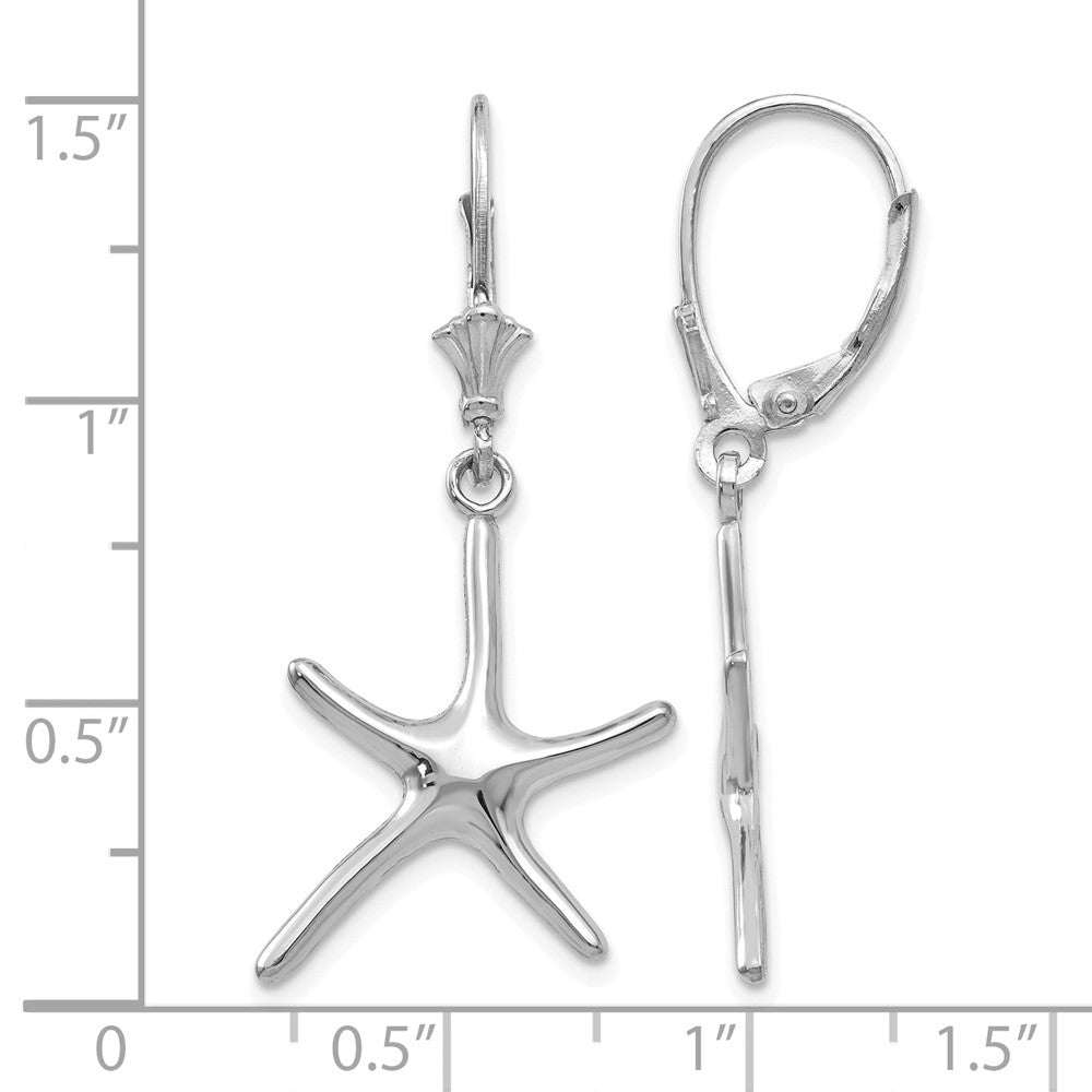 14K White Gold Dancing Starfish Leverback Earrings