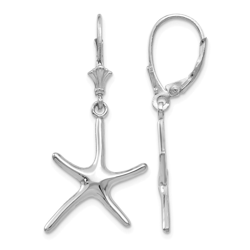 14K White Gold Dancing Starfish Leverback Earrings