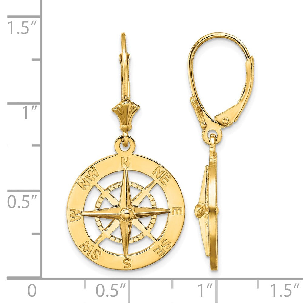 14K Nautical Compass Leverback Earrings
