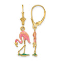 14K W/ Enamel 3-D Flamingo Leverback Earrings
