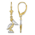 14K and Rhodium 3-D Pelican Standing W/ Leverback Earrings