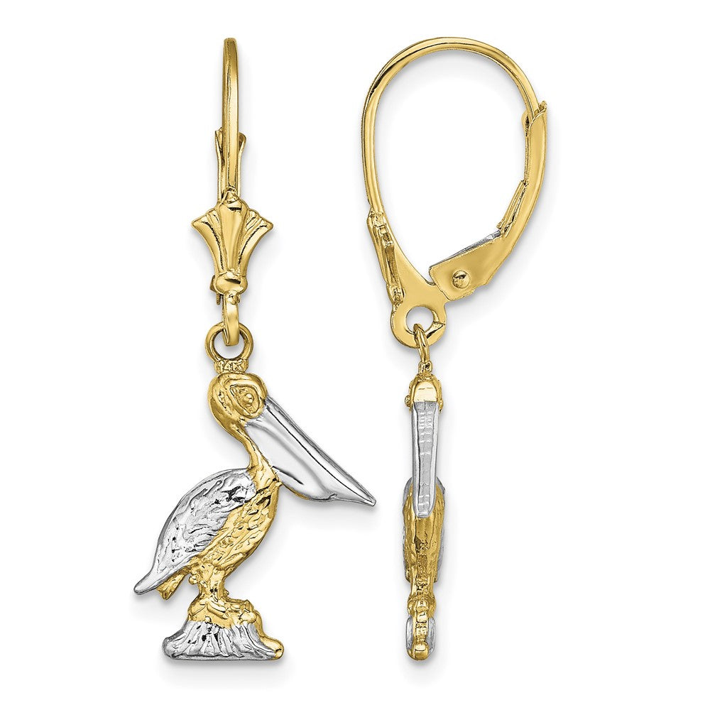 14K and Rhodium 3-D Pelican Standing W/ Leverback Earrings