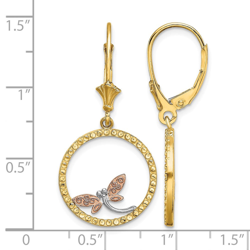 14K Two-Tonew/White Rhodium D/C Dragonfly Earrings