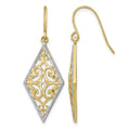 14K w/Rhodium Diamond Shape Filigree Dangle Earrings