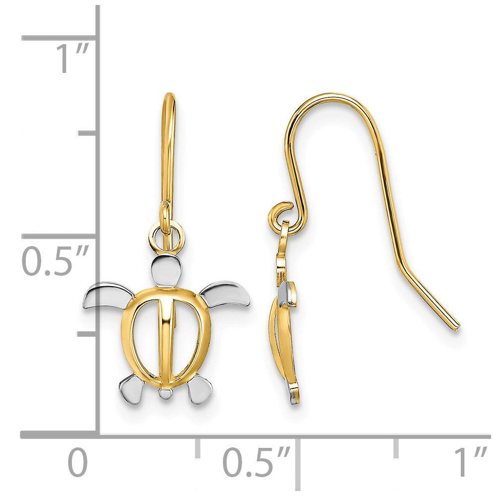 14K W/ Rhodium Sea Turtle Dangle Earrings