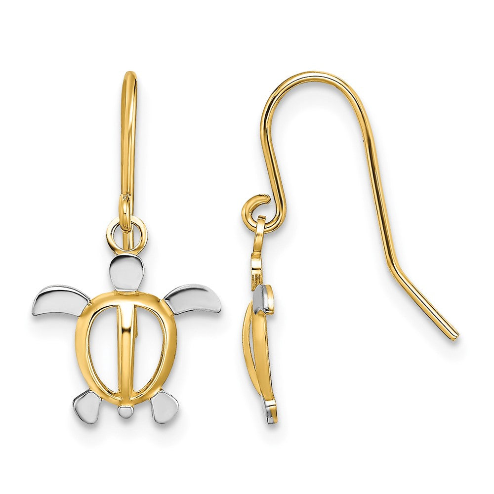 14K W/ Rhodium Sea Turtle Dangle Earrings