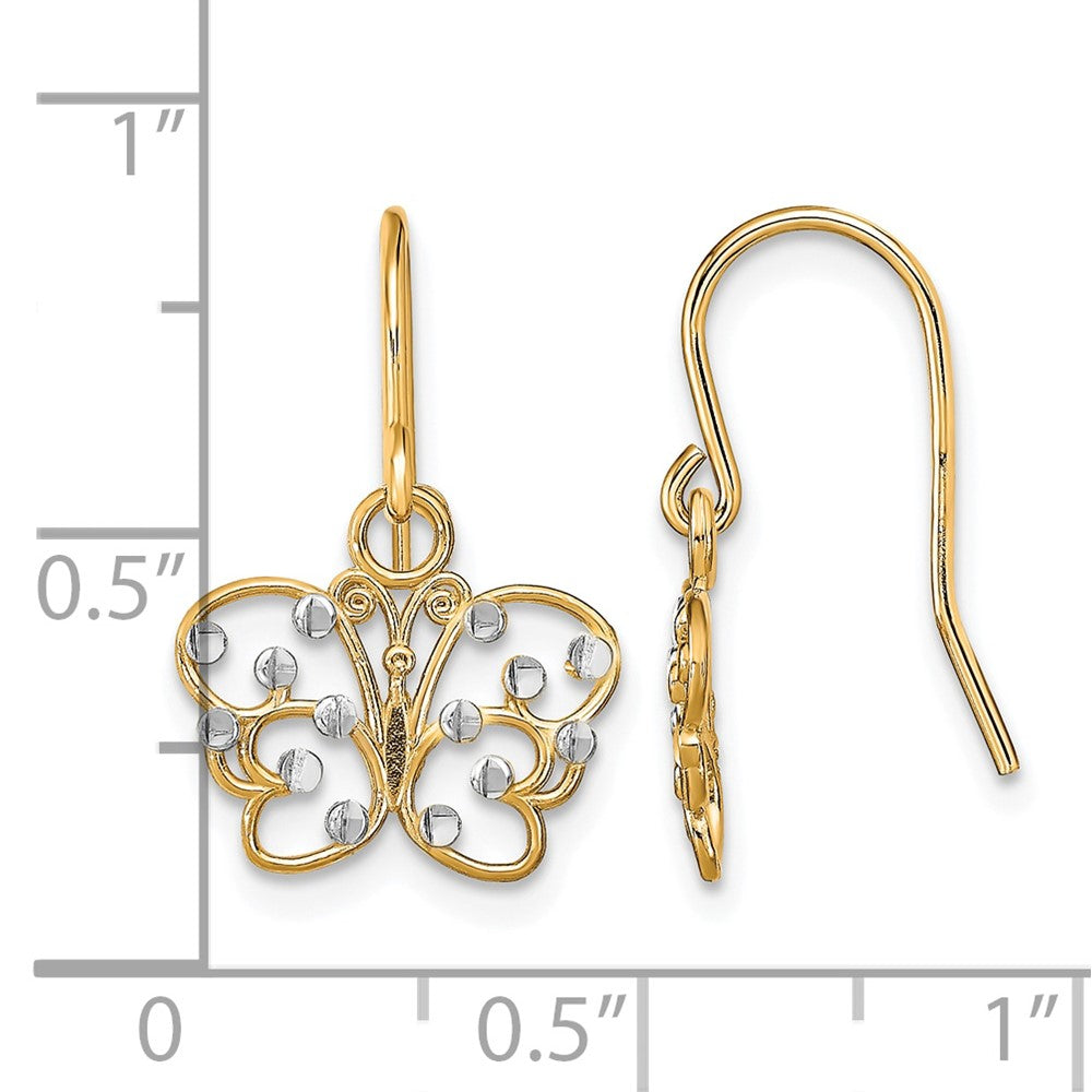 14K w/ Rhodium D/C Butterfly Wire Earrings