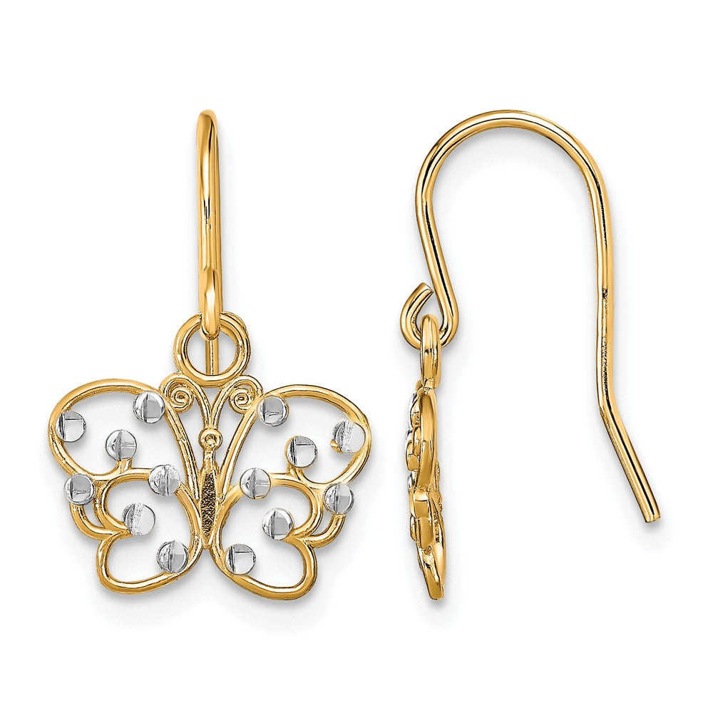14K w/ Rhodium D/C Butterfly Wire Earrings