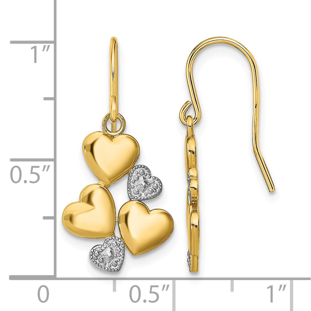 14K w/Rhodium Polished Hearts Shepherd Hook Earrings