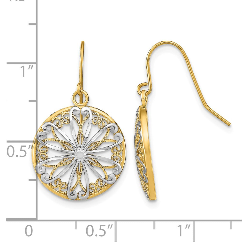 14K w/Rhodium Filigree Medallion Dangle Earrings