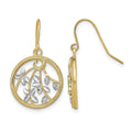 14K w/Rhodium D/C Leaves Round Dangle Earrings