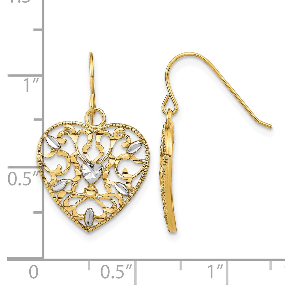 14k w/ RH Filigree Cut-Out Heart Wire Earrings