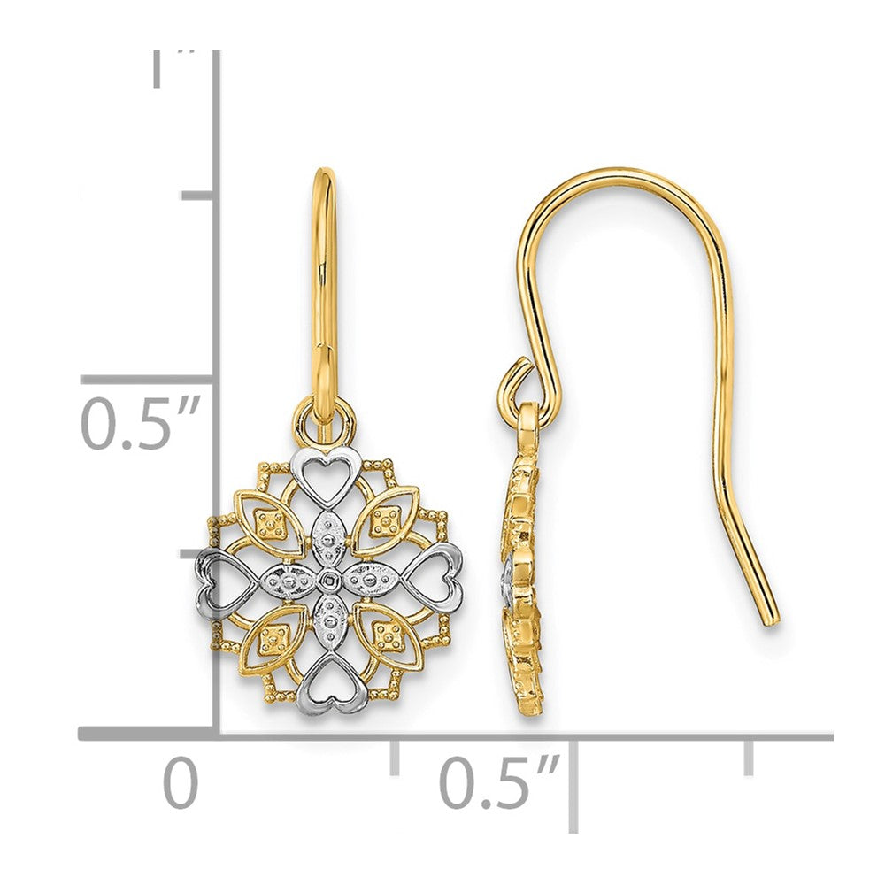 14K and Rhodium Fancy Dangle Wire Earrings