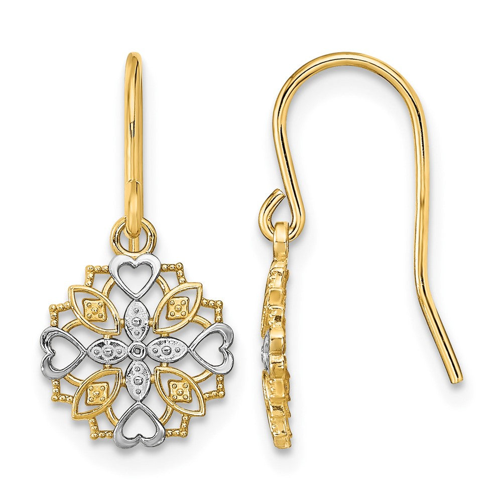 14K and Rhodium Fancy Dangle Wire Earrings
