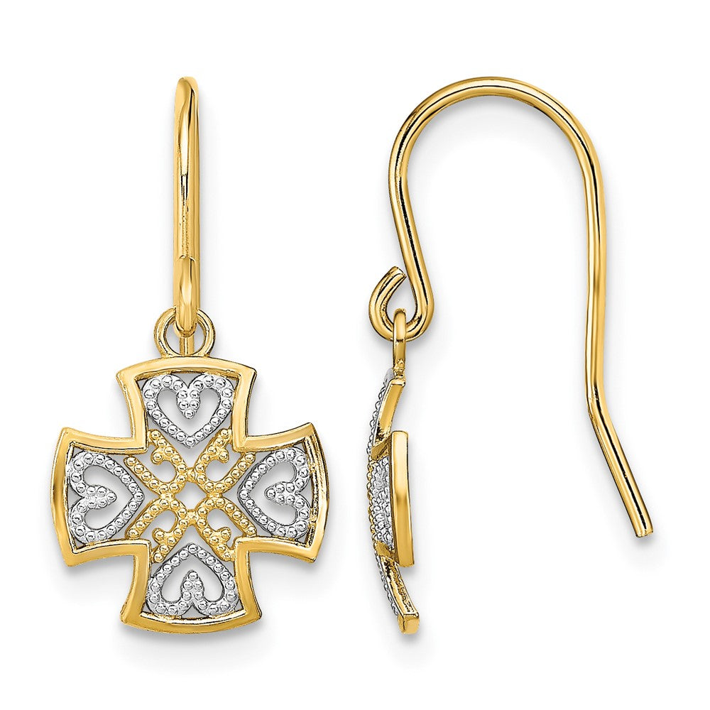 14K and Rhodium Fancy Dangle Wire Earrings