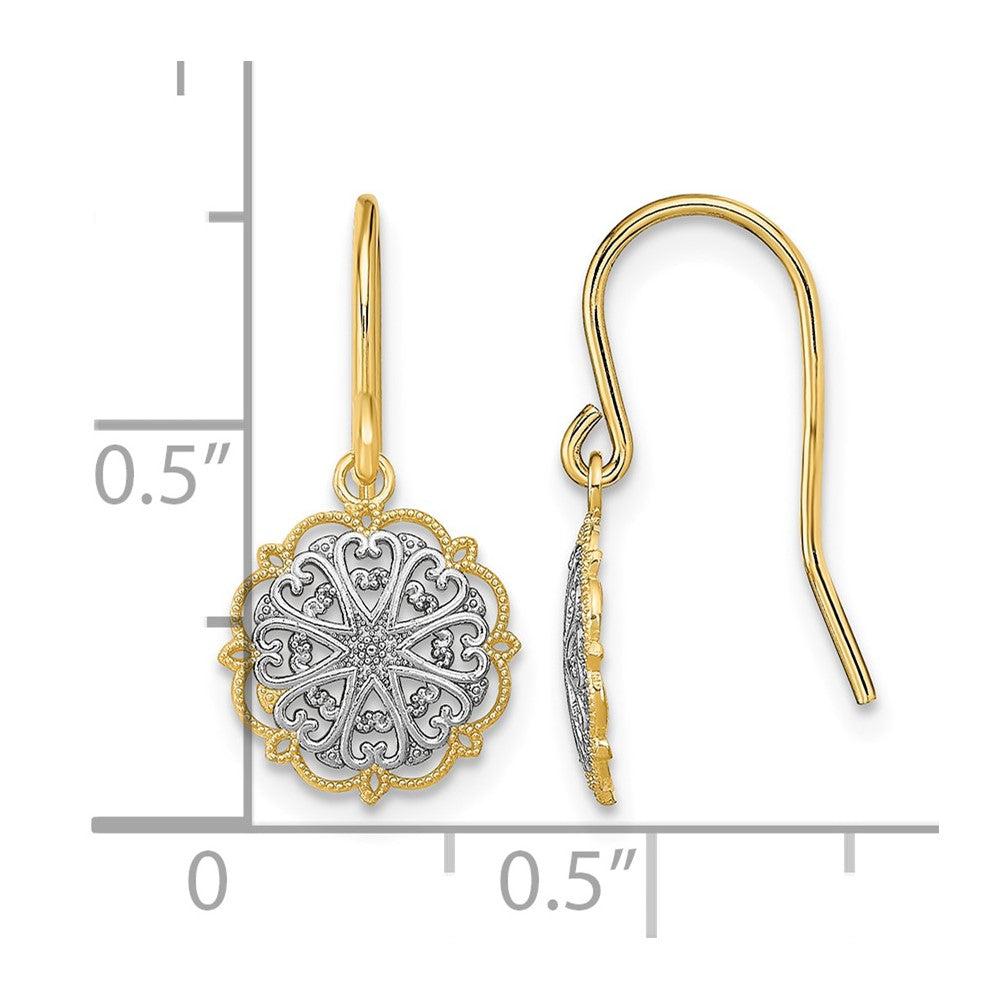 14K and Rhodium Fancy Dangle Wire Earrings