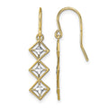 14K w/Rhodium Fancy Diamond-cut Dangle Wire Earrings
