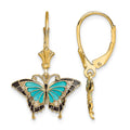14K w/Aqua Enameled Wings Butterfly Leverback Earrings